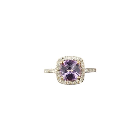 14 Karat Rose Gold Amethyst and Diamond Ring Size 8 #17070